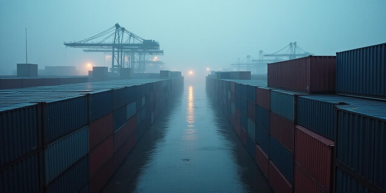 Global industrial shipping port showing a halt in operations